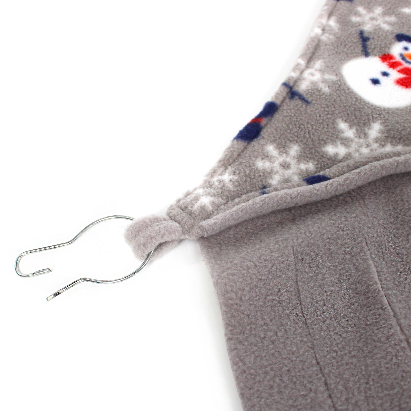 Gray fleece blanket with snowman pattern on a white background