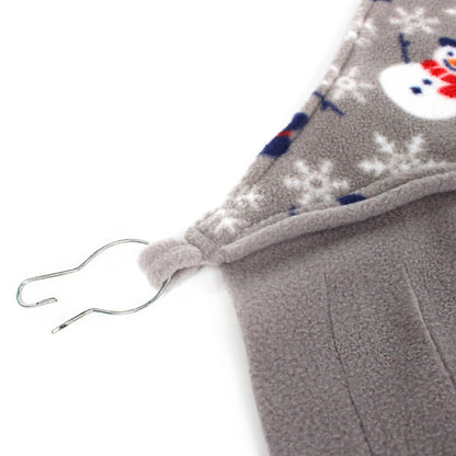 Gray fleece blanket with snowman pattern on a white background