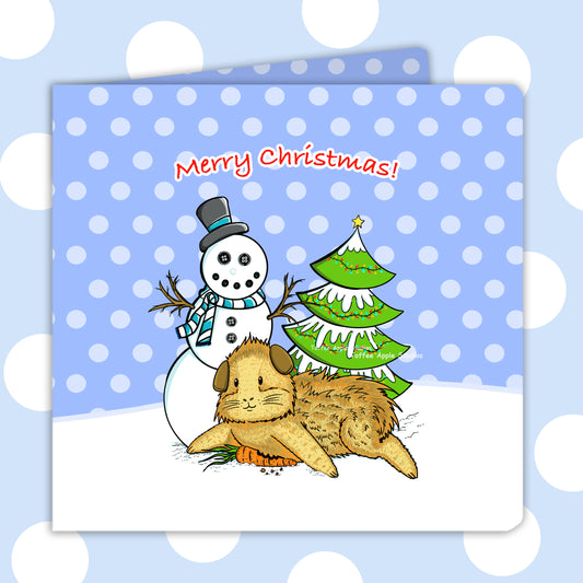 Guinea Pig And Snowman - Christmas Greetings Card