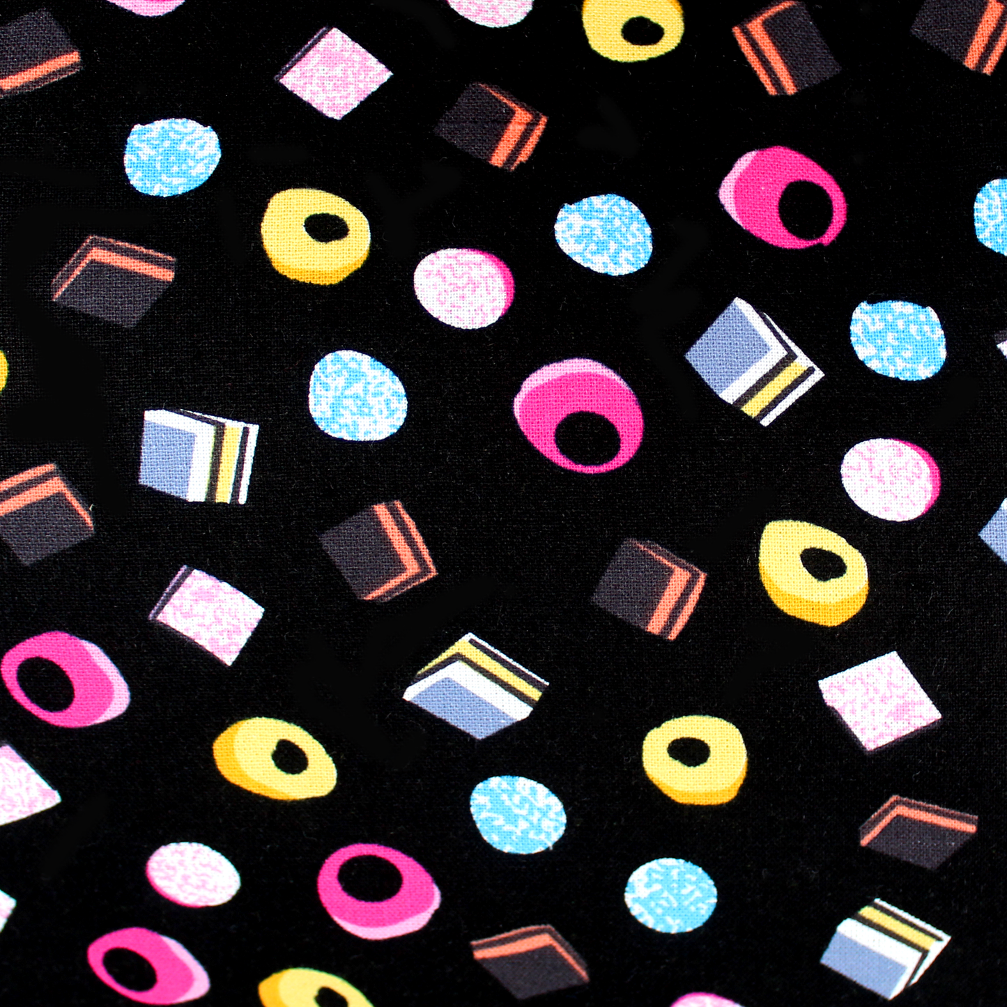Liquorice Allsorts Corner Fleece Forest for Guinea Pigs, close up of the cotton fabric showing the Liquorice Allsorts pattern