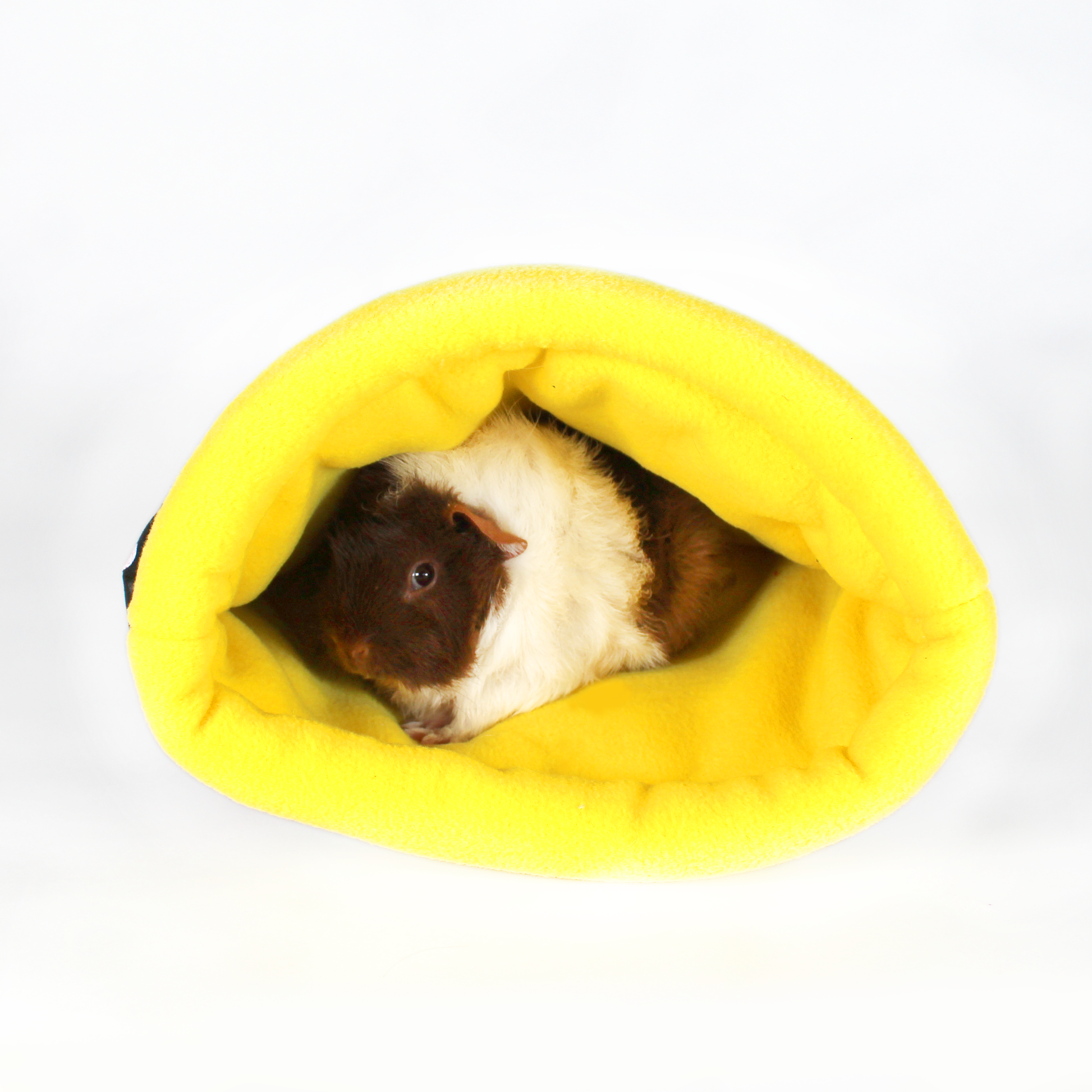 Liquorice Allsorts Cuddle Sack, front view with a happy guinea pig snuggled inside