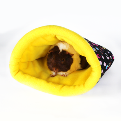 Liquorice Allsorts Cuddle Sack, front view of the snuggle sack with a guinea pig inside