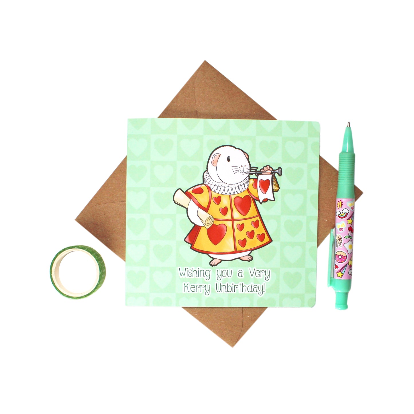 Guinea Pig Blowing a Trumpet Birthday Card, top view of the birthday wishes card