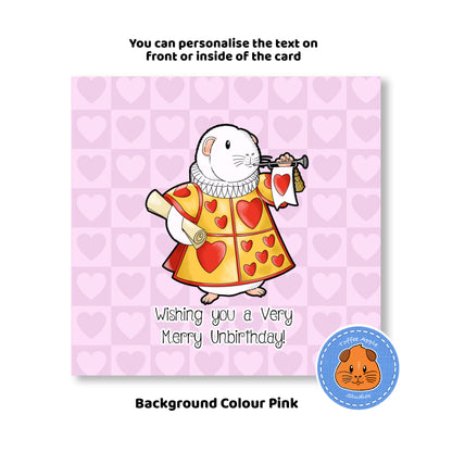 Guinea Pig Blowing a Trumpet Birthday Card, pink background of the custom card
