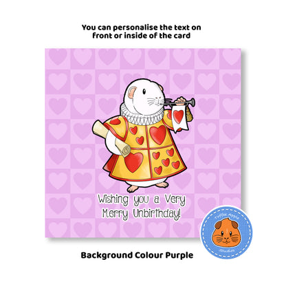 Guinea Pig Blowing a Trumpet Birthday Card, purple background