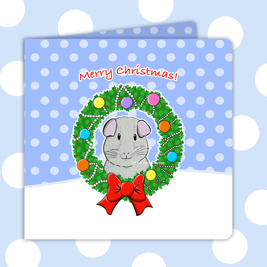 Guinea Pig In a Festive Wreath - Christmas Greetings Card