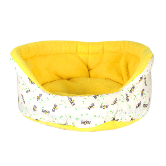 Yellow Bee Pattern Bed for Guinea Pigs, front view empty