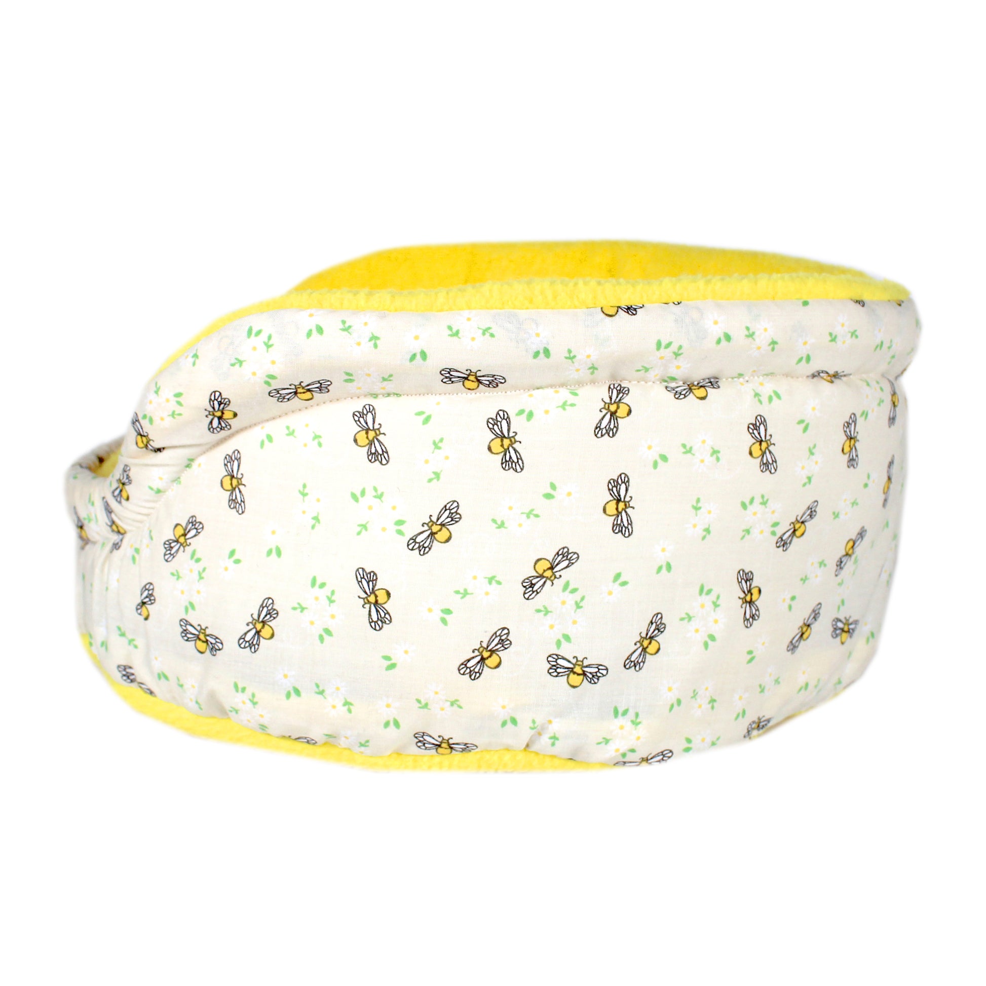 Yellow Bee Pattern Bed for Guinea Pigs, side view empty 