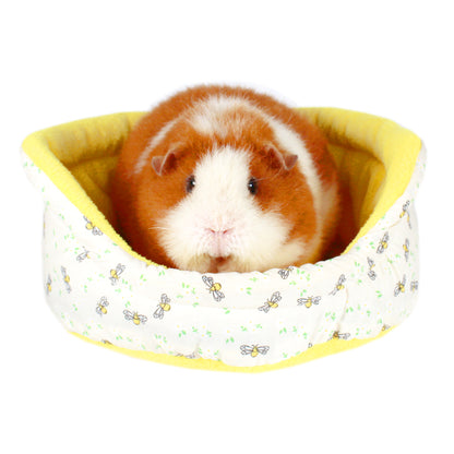 Yellow Bee Guinea Pig Accessory Set, low front angle of the bed for guinea pigs with a guinea pig inside for sizing